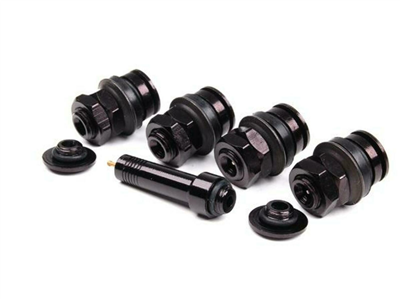 Bezdušové ventily, skryté, kovové čierne, pre otvor 11,3 mm, sada 4 ks s adaptérom