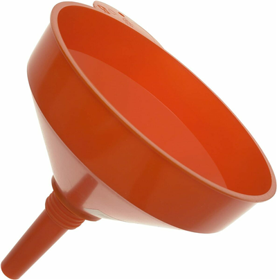 Plastový trychtýř - nálevka, se sítkem a vnějším závitem, průměr 190 mm, závěsné očko