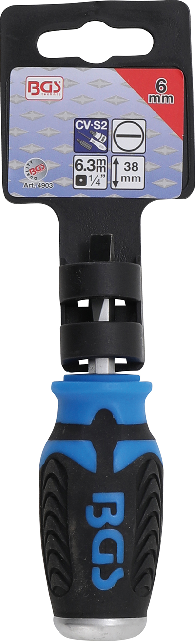 Šroubovák plochý 6 x 38 mm, 6hranný dřík, s vodicím 4hranem 1/4