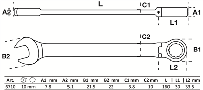 Očkoplochý ráčnový klíč 10 mm, kloubový - BGS 6710