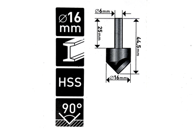 Záhlubník 90°, průměr 16 mm, pro vrtačku, HSS -  EXTOL PREMIUM EX20045