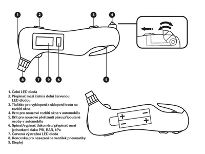Měřič tlaku pneumatik digitální EMERGENCY 5 v 1 - EXTOL PREMIUM EX8863050