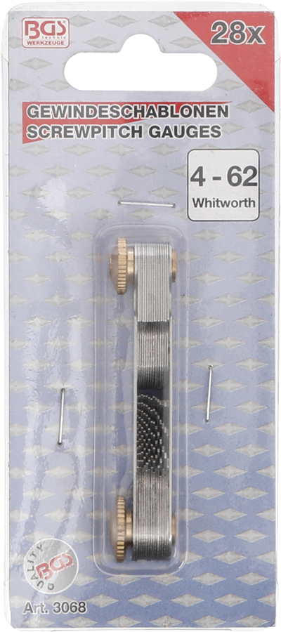 Závitové měrky Whitworth 4G - 62G, 28 listů - BGS 3068