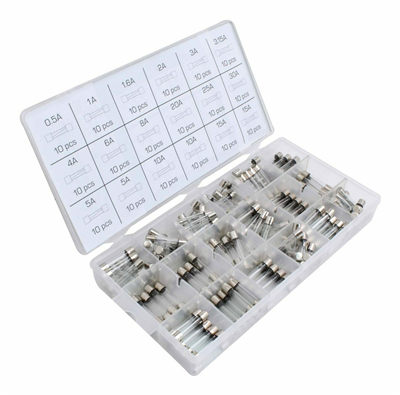 Autopojistky skleněné trubičkové, 0,5-30 A, 6x30 mm, pro autoveterány, sada 180 ks - ASTA