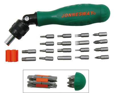 Sada bitov - ploché, krížové, imbusové, TORX, s račňovou rukoväťou, 19 kusov - JONNESWAY DR0219S