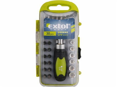 Skrutkovač s račňou a nástrčnými hlavicami, sada 30 kusov - EXTOL CRAFT EX53091