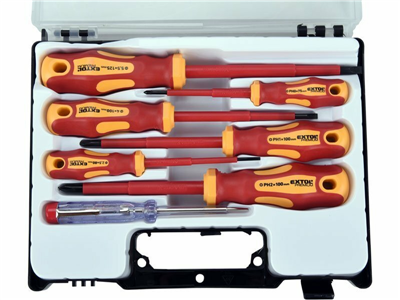 Elektrické skrutkovače - ploché a krížové, tester, sada 7 kusov - EXTOL PREMIUM EX53087