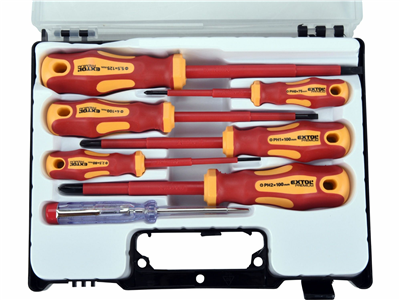 Elektrické skrutkovače - ploché a krížové, tester, sada 7 kusov - EXTOL PREMIUM EX53087
