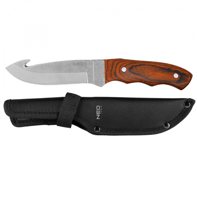 nôž čepeľ 13 cm, nerezová oceľ 3Cr13, rukoväť z imitácie dreva, puzdro, NEO tools