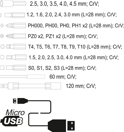 Presný akumulátorový skrutkovač 3,6V SET 39ks