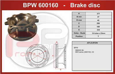 kotouč brzdový BPW SB 6000 - Profi Part, 377x290x160x335