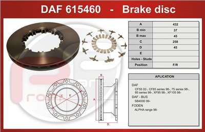 kotouč brzdový DAF XF 95 + příslušenství - Profi Part, 432x45x258x45 originální provedení