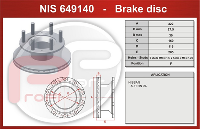 kotouč brzdový NISSAN Atleon 140 přední 9/99 - Profi Part, 322x160x115x205