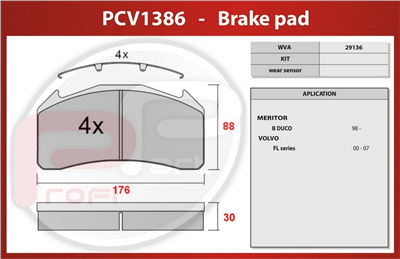 deska brzdová VOLVO - Profi Part, 176x88x30, PCV1386