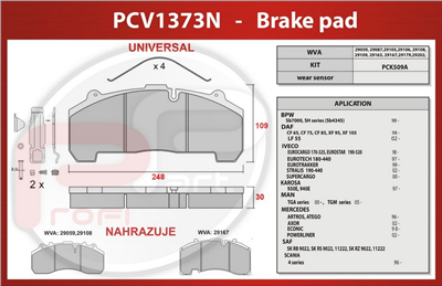 deska brzdová BPW - Profi Part, 248x109x30, PCV1677, PCV1373N