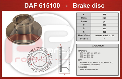 kotouč brzdový AVIA 75, DAF 45 - Profi Part, 315x119x122x138
