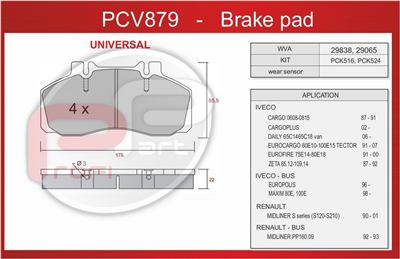 deska brzdová IVECO EUROC. RENAULT - Profi Part, 175x86x22, PCV879