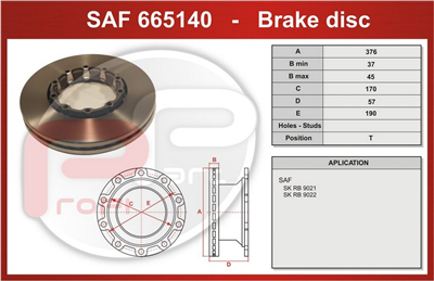 kotouč brzdový SAF SKRB 9019KI. SKRB 9019WI - Profi Part, 376x170x57x190