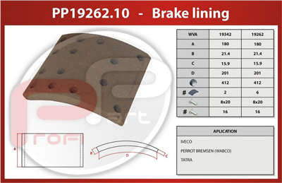 obložení brzdové IVECO - Profi Part, 412x180x21.4/15.9-21.4/15.9 WVA 19262-01