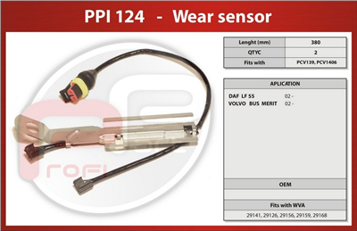 čidlo brzdových desek DAF LF55, VOLVO, MERITOR - Profi Part, PPI 124