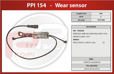 čidlo brzdových desek SAF SK RB9020 - Profi Part, PPI154