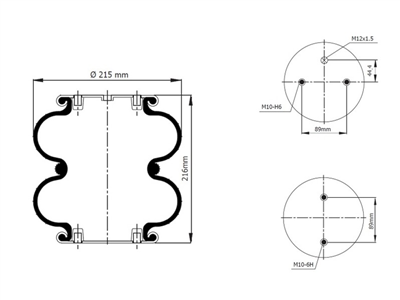 měch pérování SAF 1608 šrouby 90°, závit M12x1,5