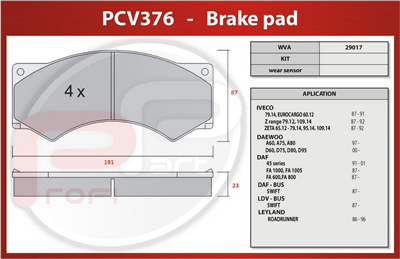 deska brzdová AVIA 75. DAF 45 - Profi Part, 191x89x23, PCV376