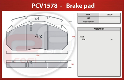 deska brzdová MAN - Profi Part, 250x118x28, PCV1578
