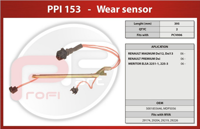 čidlo brzdových desek RENAULT Magnum, Premium - Profi Part, od r.v. 06, PPI153
