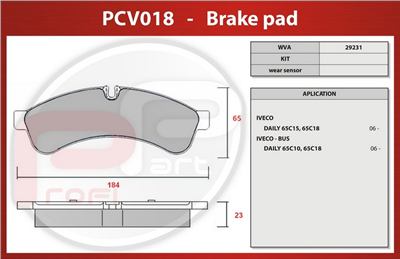 deska brzdová IVECO DAILY - Profi Part, 184x65x23, PCV018