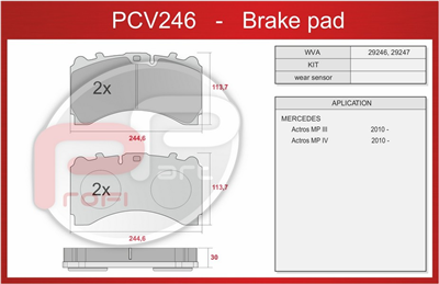 deska brzdová ZN MERCEDES Actros III, IV - Profi Part, od 2010, 113,7x244,6x30, PCV2