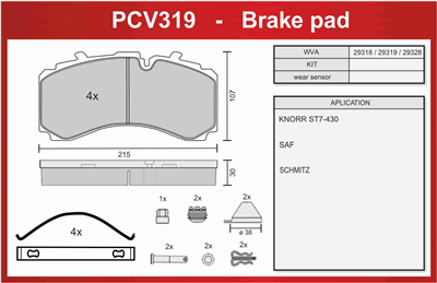 deska brzdová Profi Part SAF SBS220, SCHMITZ Knorr ST7, 215x107x30, PCV319