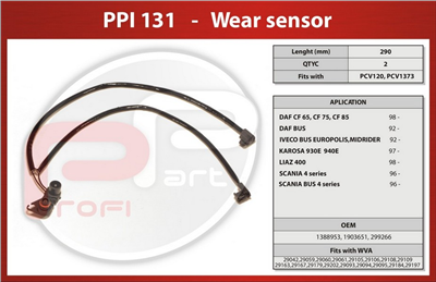 čidlo brzdových desek DAF CF, Scania - Profi Part, PPI 131