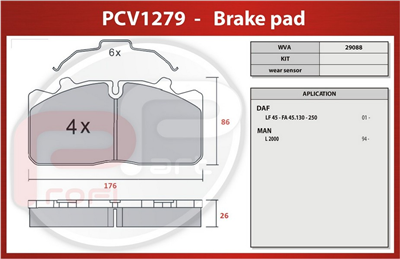 deska brzdová AVIA 100, DAF LF45, IVECO, MAN - Profi Part, 176x83x26, PCV1279