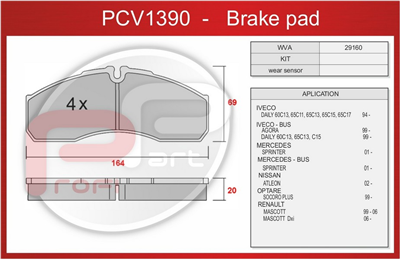 deska brzdová RENAULT, IVECO - Profi Part, 164x69x20, PCV1390