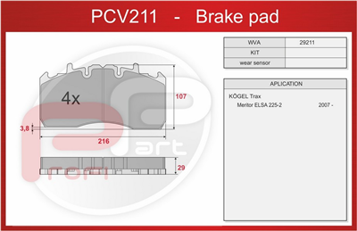 deska brzdová Meritor Elsa 225-2 - Profi Part, od r. 2007, 107x216x29
