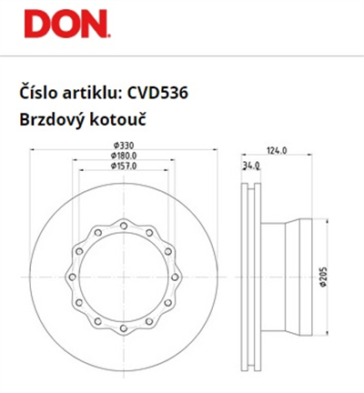 kotouč brzdový MAN L2000 zadní - 330x157x124x180 DON