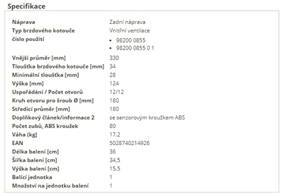 kotouč brzdový MAN L2000 zadní - 330x157x124x180 DON