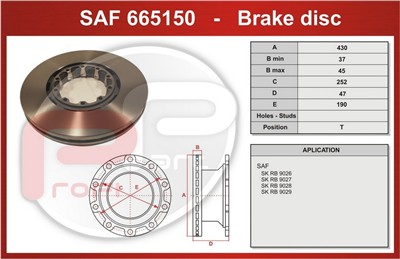 kotouč brzdový SAF SKRB 9022KI. SKRB 9022KI01. SKRB 9022WI - Profi Part, 430x252x47x190