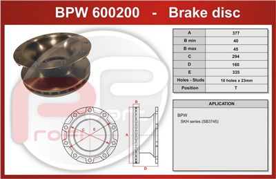 kotouč brzdový BPW SB 3745 03 - Profi Part, 377x294x160x335