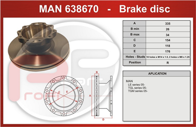 kotouč brzdový MAN TGL 7.5 tun zadní - Profi Part, 335x154x118x176