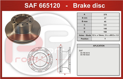 kotouč brzdový SAF SKRB 9019K. SKRB 9019W - Profi Part, 375x131x140x168