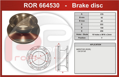 kotouč brzdový ROR DX195 ABS kroužek - Profi Part, 378x222x150x250