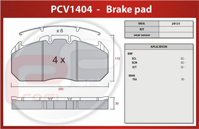 deska brzdová MAN,RENAULT, PREMIUM, CROSSWAY - Profi Part, 250x118x30, PCV1404