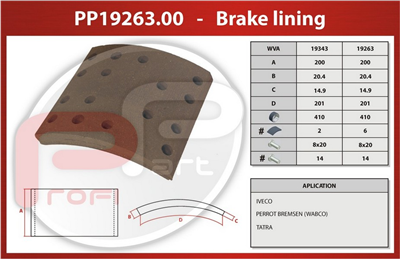 obložení brzdové IVECO - Profi Part, 410x200x20.4/14.9-20.4/14.9 WVA 19263-00