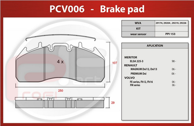 deska brzdová VOLVO - Profi Part, 250x107x29, PCV006