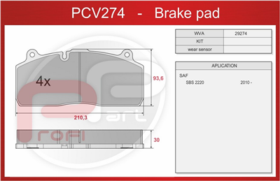 deska brzdová SAF SBS 2220 - Profi Part, od r. 2010, 93,6x210x30
