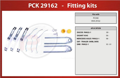 sada příslušenství brzdových desek PCK-29162 pro brzdové desky PCV005