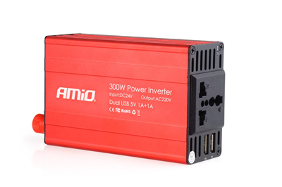 Menič napätia AMiO 24V/230V, 300W/600W 2xUSB, 02471