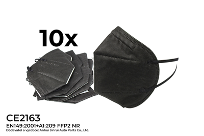 respirátor FFP2, černý, 10 ks - NR EN149:2001+A1:2009 CE2163
